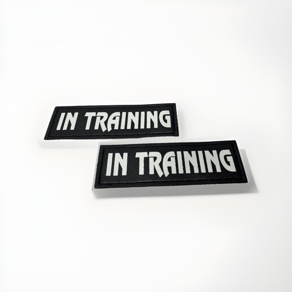 2 In Training Patches Hook Loop for Service Dog Collars Vests Harnesses Gear New - Picture 1 of 5
